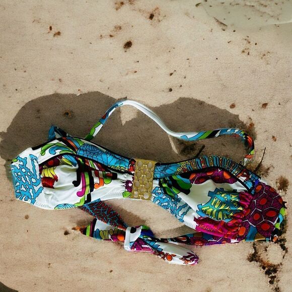 Trina Turk Palma Sola Bandeau Bikini Top Turquoise Size 2 - Picture 5 of 7